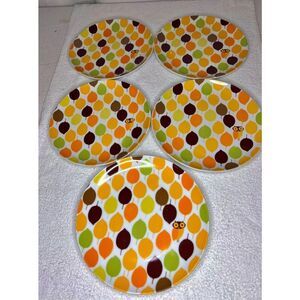 SET OF 5 RACHAEL RAY LITTLE HOOT SALAD PLATES 8" OWL LEAF PLATES